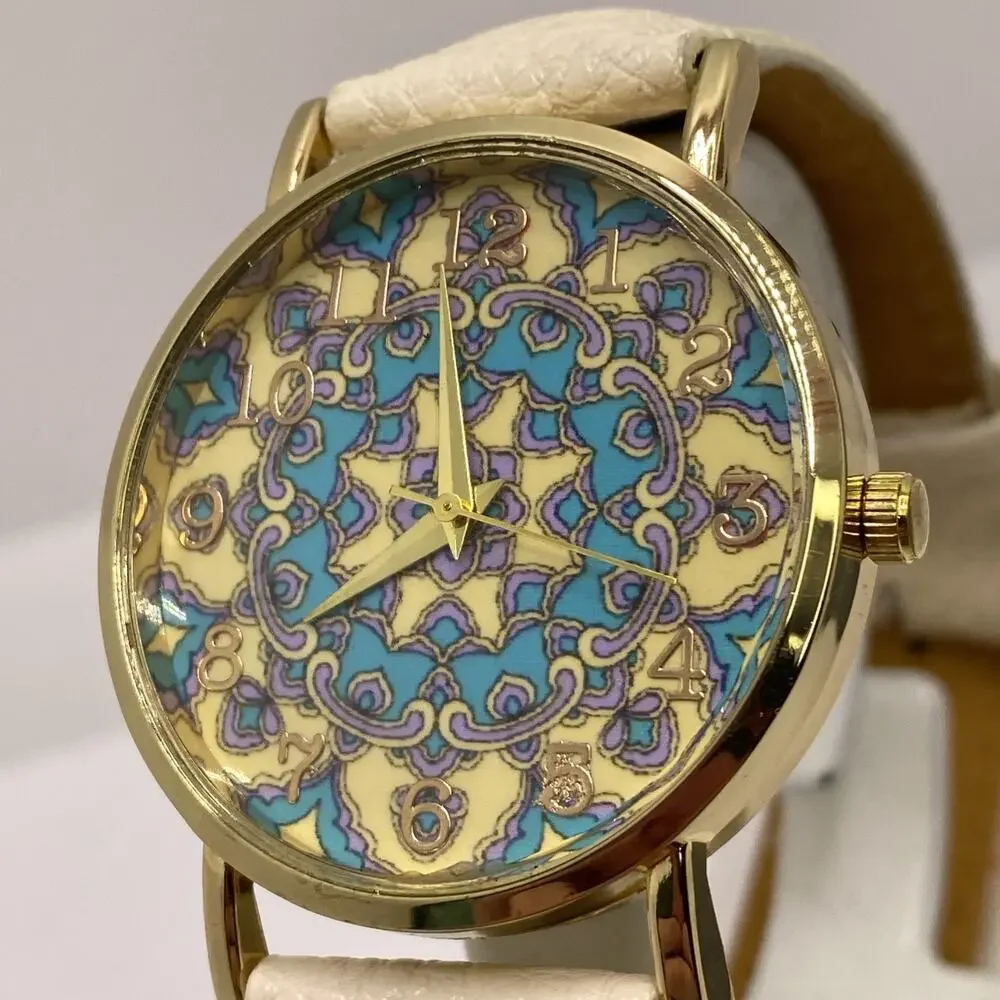Womens Gold Tone Art Watch Works New Battery